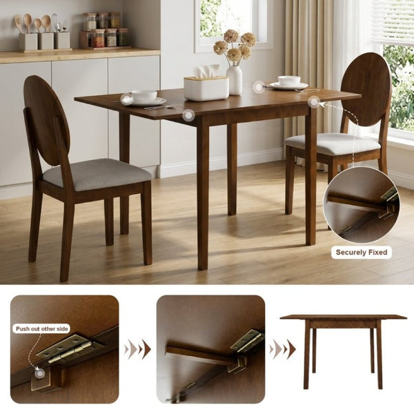 English Elm 31- 31-47 Drop Leaf Dining Table Birch Veneer Walnut Farmhouse Style Seats Four W3204P521976