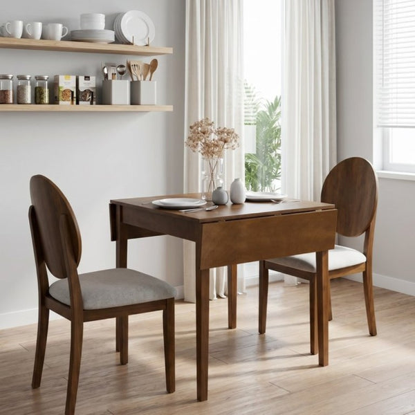 English Elm 31- 31-47 Drop Leaf Dining Table Birch Veneer Walnut Farmhouse Style Seats Four W3204P521976