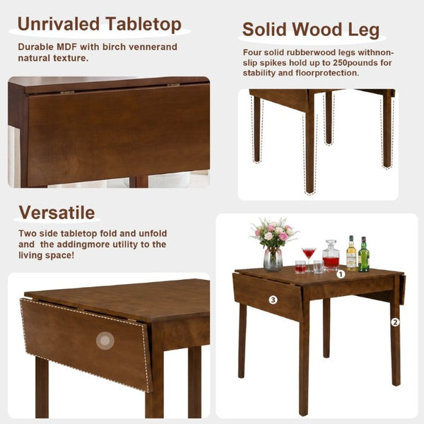 English Elm 31- 31-47 Drop Leaf Dining Table Birch Veneer Walnut Farmhouse Style Seats Four W3204P521976
