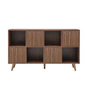English Elm Bookcase 8 Cube Walnut Organizer with 4 Wave Panel Doors for Living Room or Office W3204P523013
