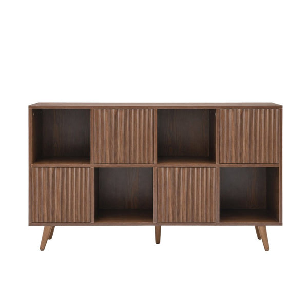English Elm Bookcase 8 Cube Walnut Organizer with 4 Wave Panel Doors for Living Room or Office W3204P523013