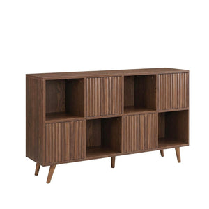 English Elm Bookcase 8 Cube Walnut Organizer with 4 Wave Panel Doors for Living Room or Office W3204P523013