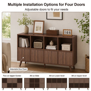 English Elm Bookcase 8 Cube Walnut Organizer with 4 Wave Panel Doors for Living Room or Office W3204P523013