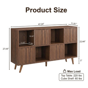English Elm Bookcase 8 Cube Walnut Organizer with 4 Wave Panel Doors for Living Room or Office W3204P523013