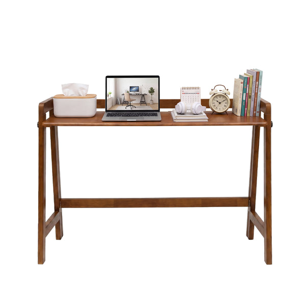 English Elm Solid Wood Folding Desk 49 Inch Mid Century Walnut Writing Table for Small Spaces W3204P523015