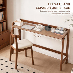 English Elm Solid Wood Folding Desk 49 Inch Mid Century Walnut Writing Table for Small Spaces W3204P523015