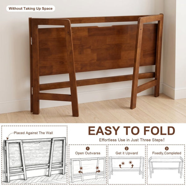 English Elm Solid Wood Folding Desk 49 Inch Mid Century Walnut Writing Table for Small Spaces W3204P523015