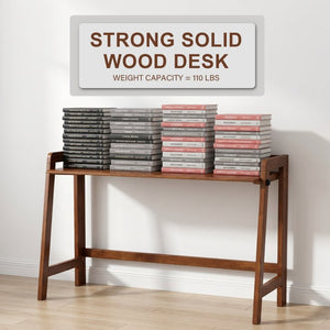English Elm Solid Wood Folding Desk 49 Inch Mid Century Walnut Writing Table for Small Spaces W3204P523015