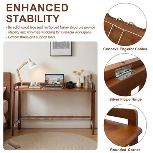 English Elm Solid Wood Folding Desk 49 Inch Mid Century Walnut Writing Table for Small Spaces W3204P523015