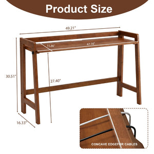 English Elm Solid Wood Folding Desk 49 Inch Mid Century Walnut Writing Table for Small Spaces W3204P523015