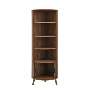 English Elm 5-tier Corner Bookshelf Walnut Mdf Tower with Sliding Door Cabinet for Any Room W3204P524601