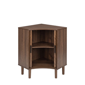 English Elm Fluted Corner Cabinet Walnut Finish Sliding Door Narrow Storage for Living Dining Bath W3204P524602