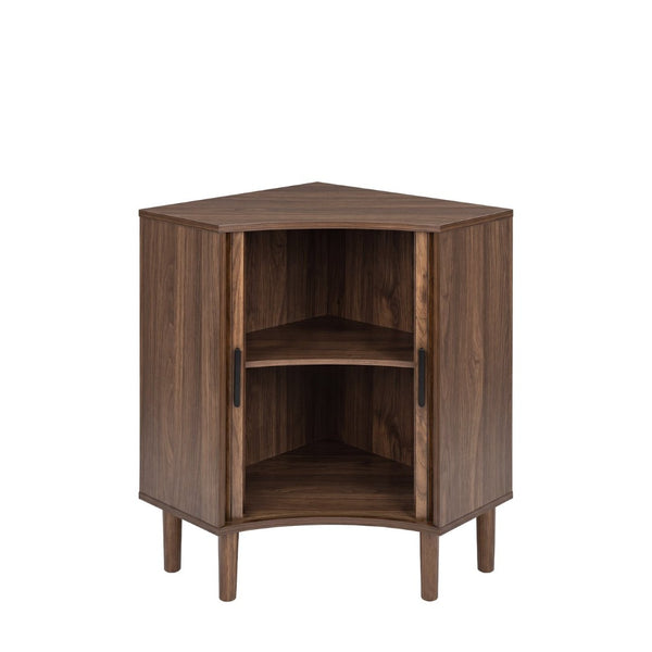 English Elm Fluted Corner Cabinet Walnut Finish Sliding Door Narrow Storage for Living Dining Bath W3204P524602
