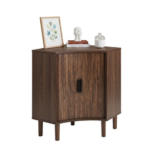 English Elm Fluted Corner Cabinet Walnut Finish Sliding Door Narrow Storage for Living Dining Bath W3204P524602