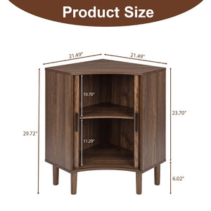 English Elm Fluted Corner Cabinet Walnut Finish Sliding Door Narrow Storage for Living Dining Bath W3204P524602
