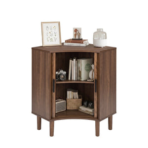 English Elm Fluted Corner Cabinet Walnut Finish Sliding Door Narrow Storage for Living Dining Bath W3204P524602