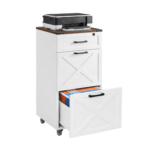 English Elm Rustic Farmhouse Rolling File Cabinet with Lock Three Drawer Mobile Home Office Storage W3204P538452