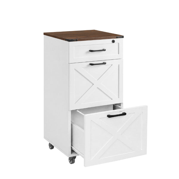 English Elm Rustic Farmhouse Rolling File Cabinet with Lock Three Drawer Mobile Home Office Storage W3204P538452