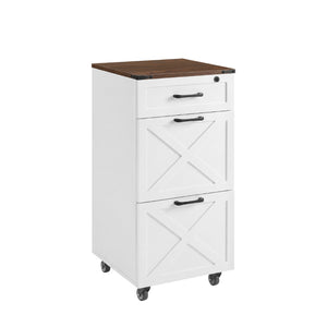English Elm Rustic Farmhouse Rolling File Cabinet with Lock Three Drawer Mobile Home Office Storage W3204P538452