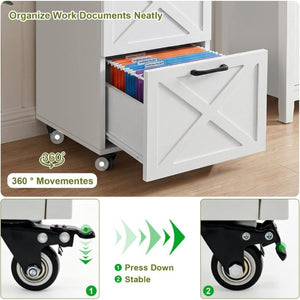 English Elm Rustic Farmhouse Rolling File Cabinet with Lock Three Drawer Mobile Home Office Storage W3204P538452