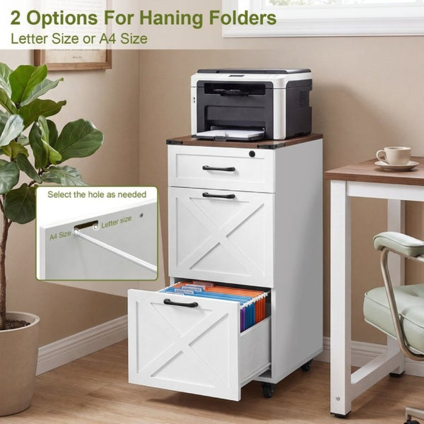 English Elm Rustic Farmhouse Rolling File Cabinet with Lock Three Drawer Mobile Home Office Storage W3204P538452