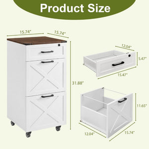 English Elm Rustic Farmhouse Rolling File Cabinet with Lock Three Drawer Mobile Home Office Storage W3204P538452