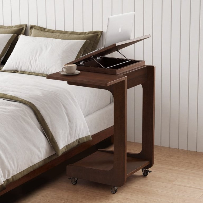 English Elm Solid Wood Rolling C Table with Foldable Adjustable Desktop for Sofa Laptop or Bedside Use W3204P538457