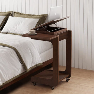 English Elm Solid Wood Rolling C Table with Foldable Adjustable Desktop for Sofa Laptop or Bedside Use W3204P538457