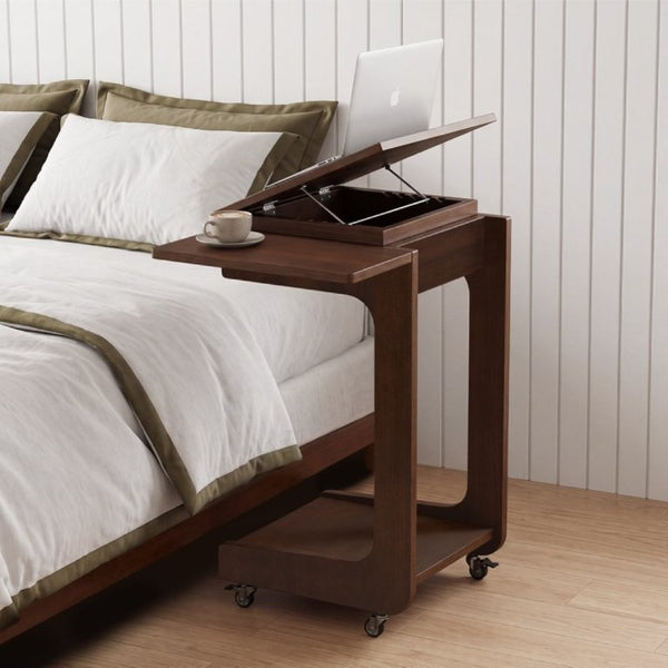 English Elm Solid Wood Rolling C Table with Foldable Adjustable Desktop for Sofa Laptop or Bedside Use W3204P538457