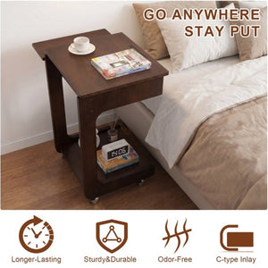 English Elm Solid Wood Rolling C Table with Foldable Adjustable Desktop for Sofa Laptop or Bedside Use W3204P538457