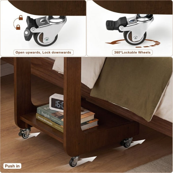 English Elm Solid Wood Rolling C Table with Foldable Adjustable Desktop for Sofa Laptop or Bedside Use W3204P538457
