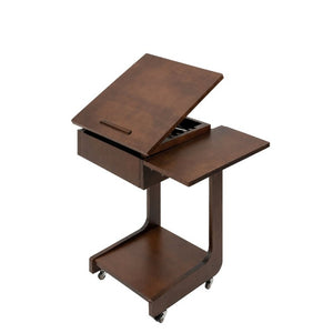 English Elm Solid Wood Rolling C Table with Foldable Adjustable Desktop for Sofa Laptop or Bedside Use W3204P538457