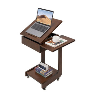 English Elm Solid Wood Rolling C Table with Foldable Adjustable Desktop for Sofa Laptop or Bedside Use W3204P538457