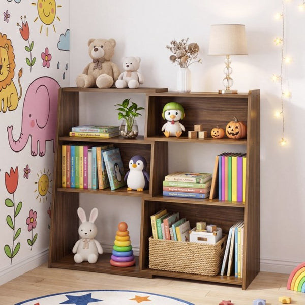English Elm Wooden Convertible Ladder Bookcase Walnut MDF Three Tier Corner or Wall Display Shelf W3204P538619