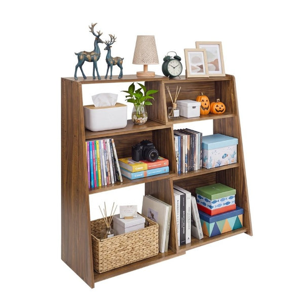 English Elm Wooden Convertible Ladder Bookcase Walnut MDF Three Tier Corner or Wall Display Shelf W3204P538619