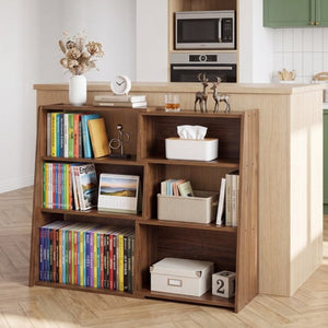 English Elm Wooden Convertible Ladder Bookcase Walnut MDF Three Tier Corner or Wall Display Shelf W3204P538619