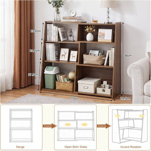 English Elm Wooden Convertible Ladder Bookcase Walnut MDF Three Tier Corner or Wall Display Shelf W3204P538619