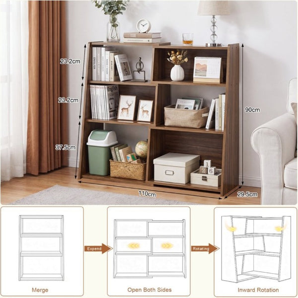 English Elm Wooden Convertible Ladder Bookcase Walnut MDF Three Tier Corner or Wall Display Shelf W3204P538619