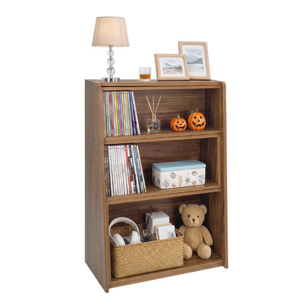 English Elm Wooden Convertible Ladder Bookcase Walnut MDF Three Tier Corner or Wall Display Shelf W3204P538619