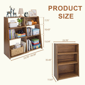 English Elm Wooden Convertible Ladder Bookcase Walnut MDF Three Tier Corner or Wall Display Shelf W3204P538619