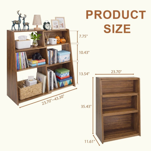 English Elm Wooden Convertible Ladder Bookcase Walnut MDF Three Tier Corner or Wall Display Shelf W3204P538619