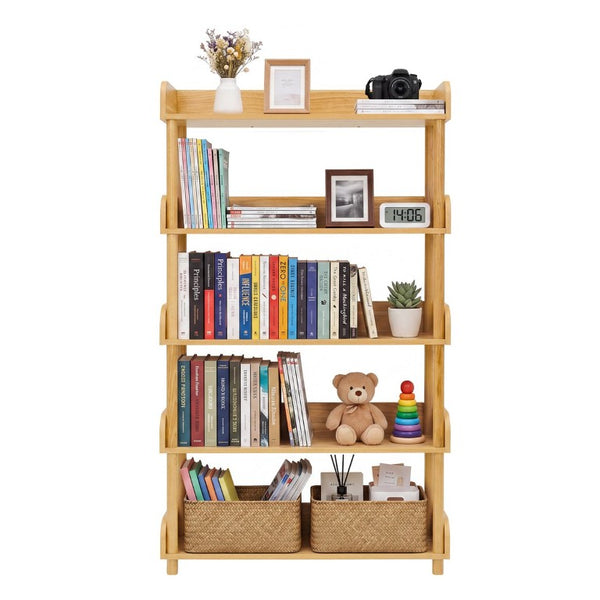 English Elm 5-Tier Freestanding Bookcase with Solid Wood Legs and Open MDF Shelving for Any Room W3204P542856