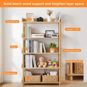 English Elm 5-Tier Freestanding Bookcase with Solid Wood Legs and Open MDF Shelving for Any Room W3204P542856