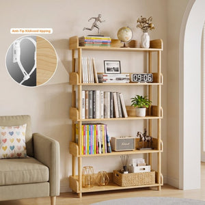 English Elm 5-Tier Freestanding Bookcase with Solid Wood Legs and Open MDF Shelving for Any Room W3204P542856