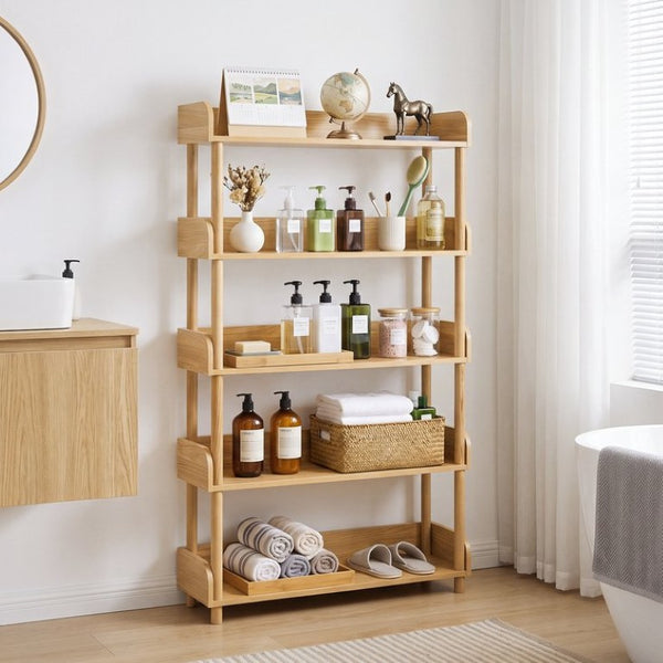 English Elm 5-Tier Freestanding Bookcase with Solid Wood Legs and Open MDF Shelving for Any Room W3204P542856