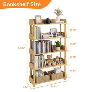English Elm 5-Tier Freestanding Bookcase with Solid Wood Legs and Open MDF Shelving for Any Room W3204P542856
