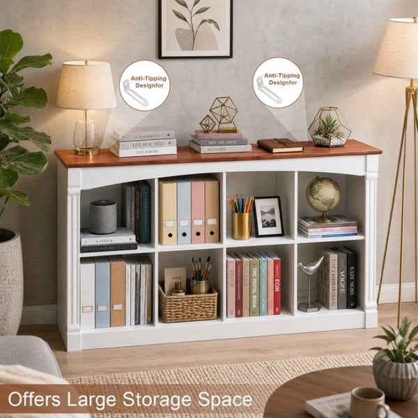 English Elm 8-Cube Farmhouse Bookcase Two-Tone Open Shelving Unit with Decorative Moldings for Living Rooms W3204P543169