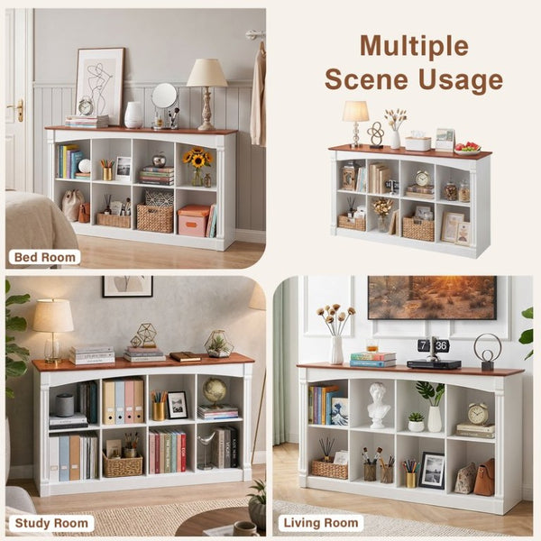 English Elm 8-Cube Farmhouse Bookcase Two-Tone Open Shelving Unit with Decorative Moldings for Living Rooms W3204P543169