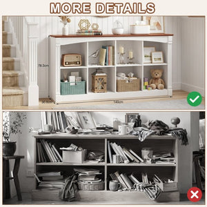 English Elm 8-Cube Farmhouse Bookcase Two-Tone Open Shelving Unit with Decorative Moldings for Living Rooms W3204P543169
