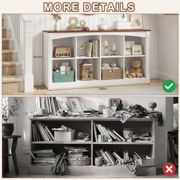 English Elm 8-Cube Farmhouse Bookcase Two-Tone Open Shelving Unit with Decorative Moldings for Living Rooms W3204P543169